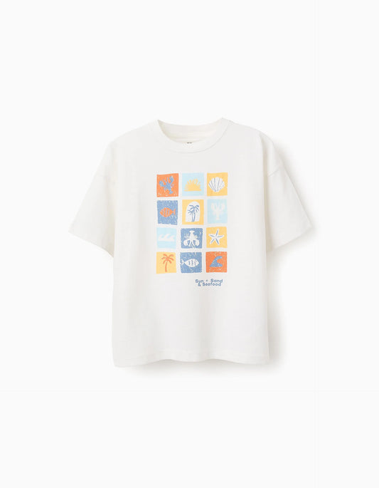 T-shirt in cotone per bambini 'Sole, mare e frutti di mare