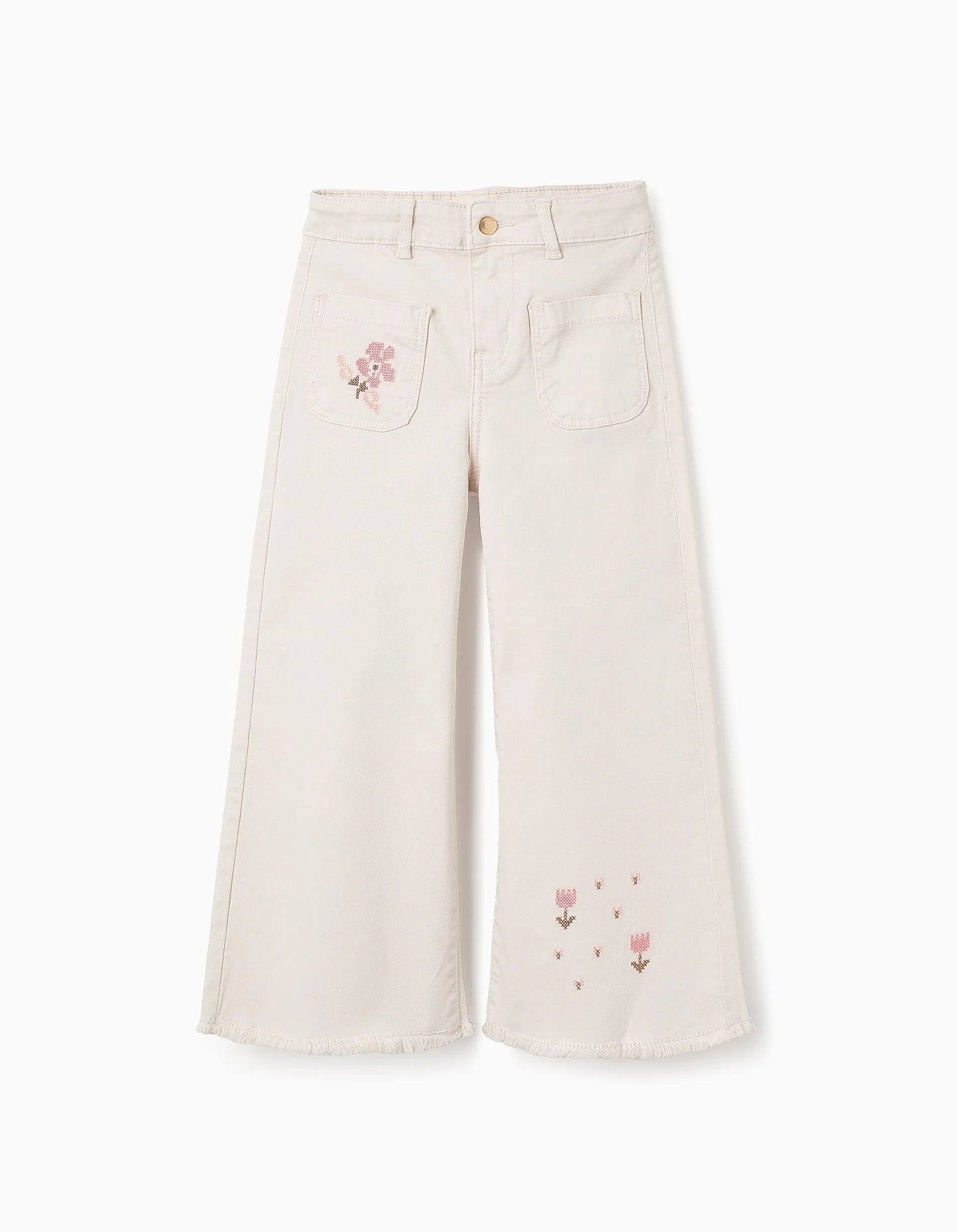 Pantaloni con ricamo a punto croce