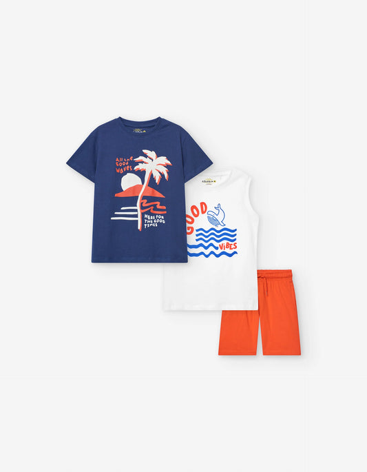 2 T-shirt + pantaloncini in cotone per bambini 'Sun