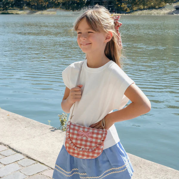Borsa a balze con fiocco a quadretti