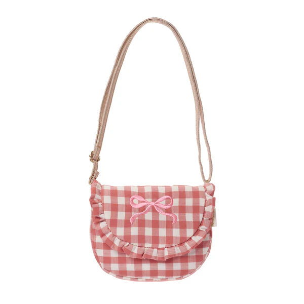Borsa a balze con fiocco a quadretti