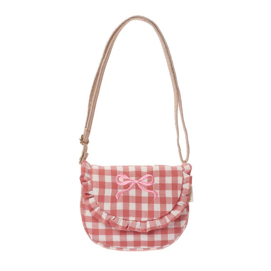 Borsa a balze con fiocco a quadretti
