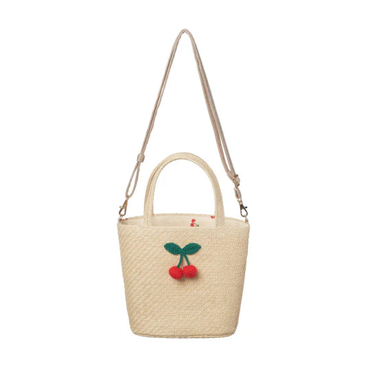 Borsa a cestino all'uncinetto con ciliegie